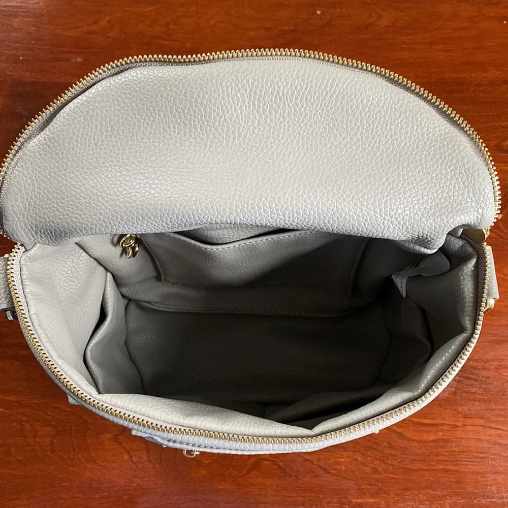 Fawn Design Pebbled Light Gray Crossbody Bag with Gold Hardware